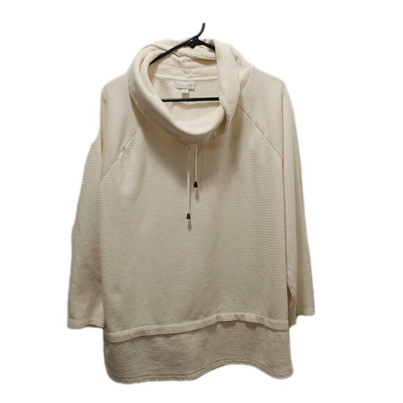 J. Jill Ivory Cowl Neck Pullover sweatshirt, cozy Drawstring neck Laga Look 2X - Picture 1 of 9